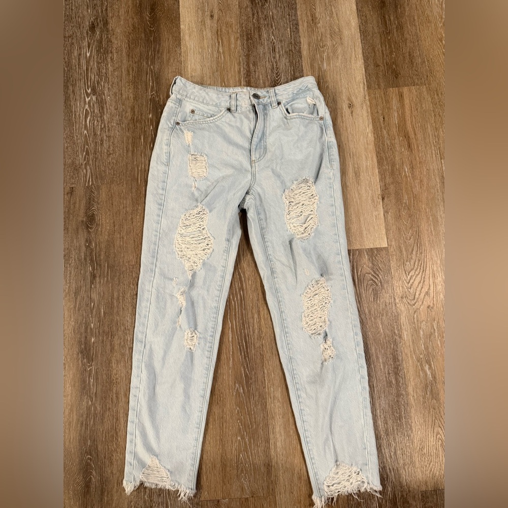 Garage Light Blue Distressed Straight Leg Jeans